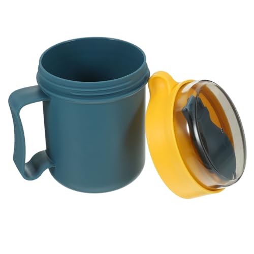 NUOBESTY Taza Desayuno Portátil Tapa y Cuchara Vaso para Sopa con Fondo Antideslizante Material PP Seguro Apta para Microondas para Hogar y Oficina Color Azul