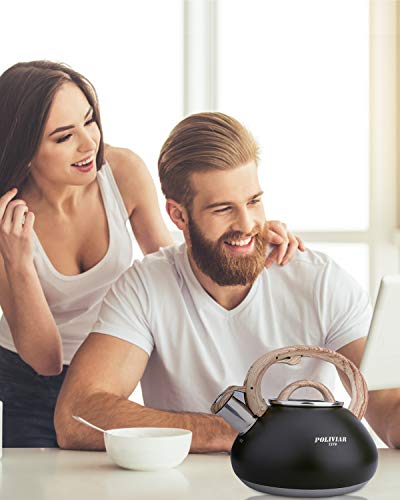 POLIVIAR Tea Kettle, 2.1 Quart Stove Top Black Tea Kettle Stovetop, Food Grade Stainless Steel Teapot, Anti-Hot Handle, Loud Whistle and Anti-Rust, Suitable for All Hear Source (JX2019-BL20） - Thumbnail 6