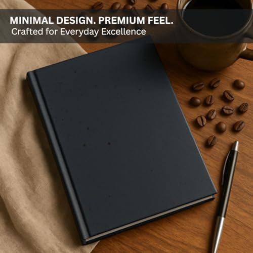 Image of Eco Friendly Black Notebook A5 | Tree-Free Coffee Husk Paper Cover Journal | FSC Certified College Ruled Recycled Pages | Premium Minimal Diary for Office, Work & Gifting