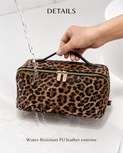 Image of EACHY Travel Makeup Bag, Large Capacity Cosmetic Bag for Women, Waterproof PU Leather, Flat Open Portable Toiletry Bag for Skincare, Brushes & Travel Essentials
