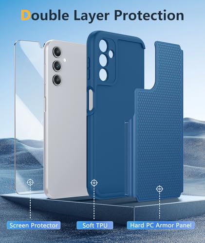 Image of FNTCASE for Galaxy A14-5G Phone Case: Samsung A14 5G Military Grade Drop Protection, 14ft Drop Tested, Screen Protector Included, Anti-Slip Matte Textured, TPU+PC Dual Layer Shockproof Cover (Blue)