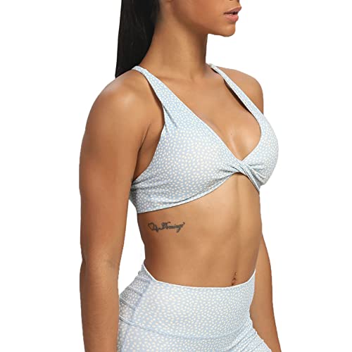 Aoxjox Women's Workout Sports Bras Fitness Backless Padded Sienna Low Impact Bra Yoga Crop Tank Top (Light Blue Dot Print, Large) #TOP1