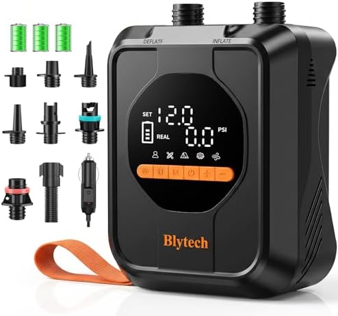 Blytech SUP Pumpe Akku 13500 mAh,tragbare SUP Pumpe elektrisch 20 PSI | elektrische Luftpumpe für Paddle Board,schnelles Aufblasen und Entlüften,mit 7 Aufsätzen für Kajak,Zelt,Boot