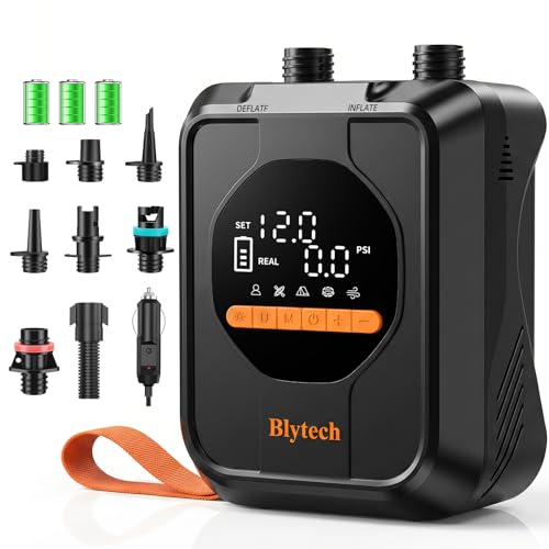 Blytech SUP Pumpe Akku SUP Pumpe elektrisch 20 PSI tragbare elektrische Luftpumpe für Paddle Board mit 13500 mAh Akku schnelles Aufblasen und Entlüften mit 7 Aufsätzen für Kajak Zelt Boot und Pool