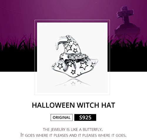 Halloween Charms for Women 925 Sterling Silver Beads Halloween Pumpkin Skull Enamel Charm for Bracelets (Silver Wizard Hat) - Image 2