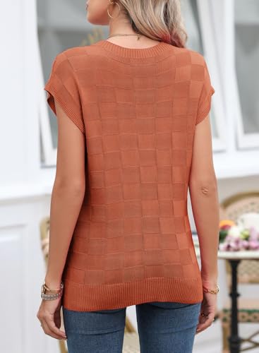 Image of SHEWIN Womens Fall Tops for Women Casual Crewneck Short Sleeve Shirts Cap Sleeve Knit Sweater Vest Summer Tops