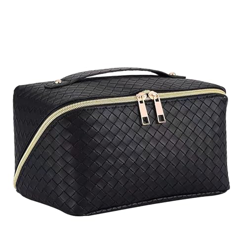 Sac cosmétique, Organisateur de Maquillage de Grande capacité, Sac cosmétique Portable en Cuir PU imperméable avec Compartiments, adapté à l'utilisation Quotidienne et aux Voyages (Noir)