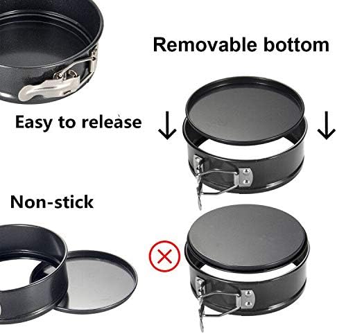 Springform Pan, 4.6 Inch Nonstick Cake Pan, Set of 4, with 50 PCS Paper Liners. Leak-proof Baking Pan for Mini Cheesecakes, Pizzas, Quiches.