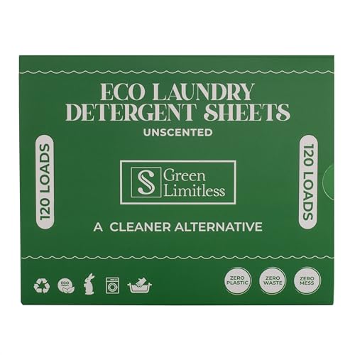Green Limitless Eco Laundry Detergent 120 Sheets (Loads) Unscented. All the benefits of a liquid detergent, washing powder, or washing pods without any of the drawbacks.