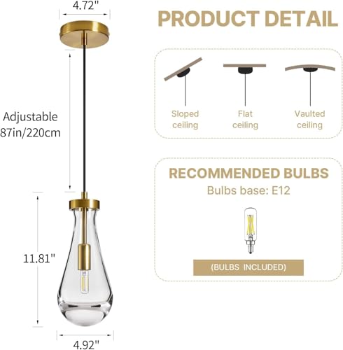 Raindrop Pendant Lights Kitchen Island: 2 Raindrops Crystal Light Fixtures - Gold Brass Teardrop Chandelier Lighting over Dining Table - Modern Glass Tear Drop Ceiling Pendants Light Bulb Included by Feasey - Used condition - Image 3