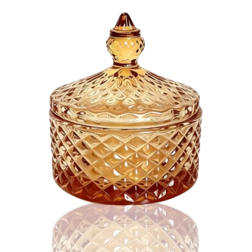 Image of 5oz Amber Glass Jars Crystal Cotton Bud Holder Coffee Table Bathroom Aesthetic Room Decor Cotton Pads Bath Salt Glass Tealight Holders Tea Coffee Sugar Canisters Organiser Storage Empty Candle Jars