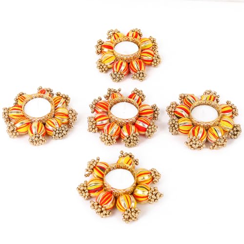 Image of Sehaz Artworks Festive Decor | Golden Diwali Diyas for Home Decorations | Diya with Tealight | Diwali Decoration for Home | Diya for Pooja | Pooja Decoration Items - Pack of 5
