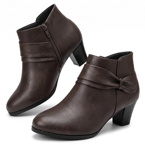 Image of Cushion Walk Women's EEE Extra Wide Fit Block Heel Ankle Boots Size 8 Brown
