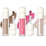 MEICOLY Soft Pinch Liquid Blush & Dewy Cheek Tint, Matte Finish Liquid Contour, Highlight Bronzer Stick Set - Pearl White Highlighter + Rose Pink Blush + Contour
