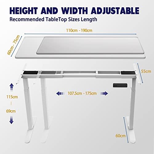 AIMEZO Electric Standing Desk Frame Height Adjustable Standing Office Desk, Anti-collision System, Dual Motors, Memory Function | 69-115cm | White