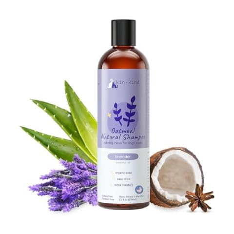 kin+kind Oatmeal Shampoo Lavender for Dogs & Cats Natural Dog Shampoo for Itchy & Sensitive Skin with Colloidal Oatmeal, Olive Oil & Coconut Oil Moisturizing & Safe Pet Shampoo Made in USA (12 fl oz) Cover