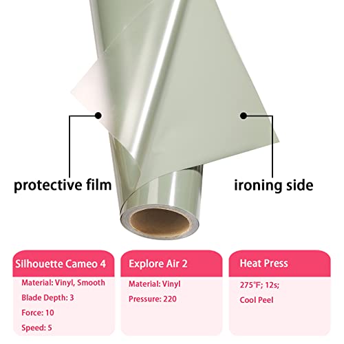 Ahijoy Heat Transfer Vinyl Roll Khai Green Htv Vinyl 12" X 12Ft Pale Sage Green Iron On Vinyl For T Shirts Hats Clothing Garment Fabric #TOP3