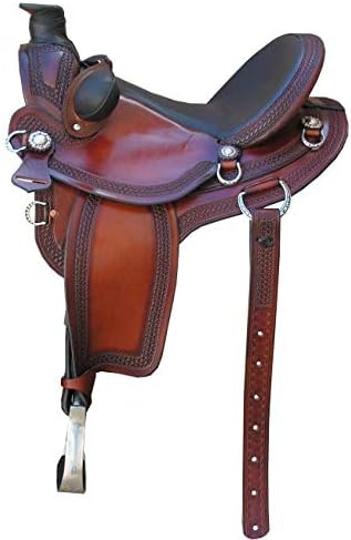 Western Horse Saddle Wade Tree A Fork Ranch Roping Work Handmade Tooled Carved Premium Leather Equestrian Trail Horse Saddle for Horse Riding Size: 10-18 inches Seat, OS262