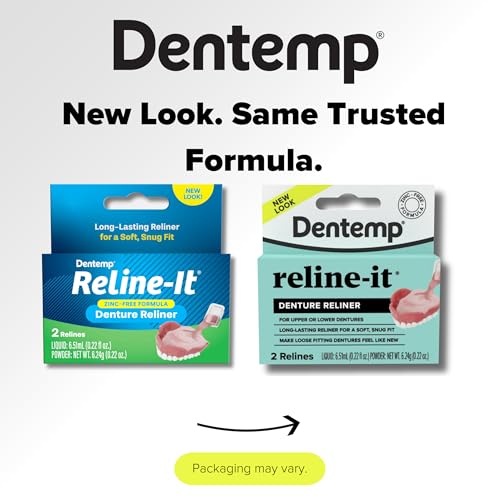 Dentemp Denture Reline Kit - Advanced Formula Reline It Denture Reliner (Pack of 2) - Denture Kit to Refit and Tighten Dentures for Both Upper & Lower Denture (Packaging May Vary)