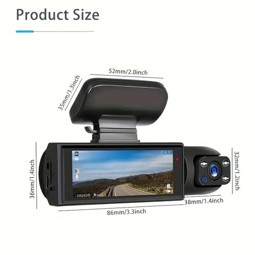 YOVDA 1080P Dual Camera Dash Cam for Cars, Driving Recorder with IR Night Vision, Loop Recording, Wide Angle Lens - 3.16 Inch IPS Screen,Parking Mode, Car Camera with 32GB TF Card, Black