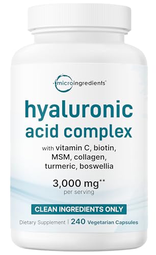 Micro Ingredients Hyaluronic Acid Complex 240 Vegetarian Capsules | with Collagen MSM Vitamin C Biotin Turmeric & Boswellia | Non-GMO Filler-Free cGMP Manufactured & Lab Tested