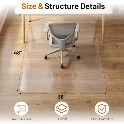 Image of Office Chair Mat for Hardwood Floors 36 inch x 48 inch, Clear Floor Protector for Rolling Desk Chairs, Heavy Duty Plastic Chair Mat for Home Office, Gaming Room, Tile, Laminate & Vinyl Flooring
