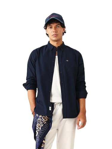 Image of THE BEAR HOUSE Men Cotton Solid Slim Fit Casual Shirt