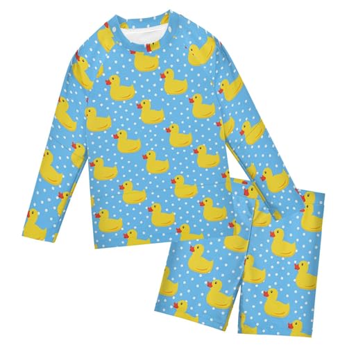 Cute Yellow Rubber Duck Toddlers and Baby Boys' Swimsuit Trunk and Rashguard Set B0404252
