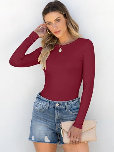 Image of ANRABESS Women Long Sleeve Shirts Rib Knit Slim Fit Tops Basic Tee 2025 Fall Outfits Casual T-Shirt Underscrubs Layer Clothes