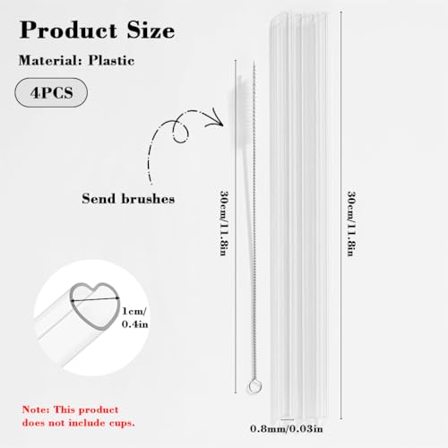 Image of HASTHIP 4Pcs Heart-Shaped Replacement Straws for 40oz Tumblers, BPA-Free Clear Plastic Drinking Straws Compatible with Stanley & Large Insulated Cups, 30cm
