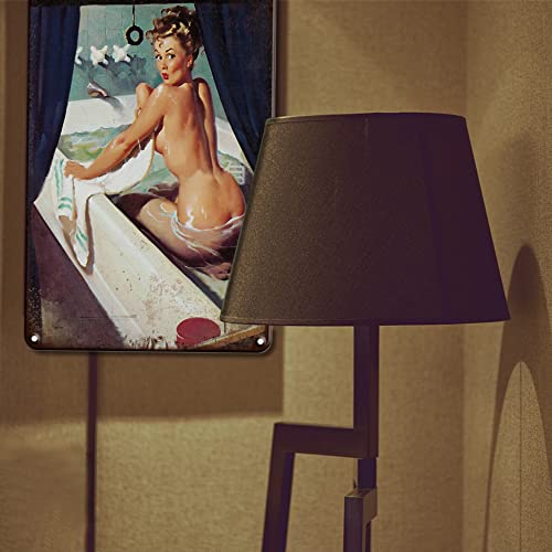 Biefudan 4Pcs Vintage Get Naked Sign, Vintage Wall Decor Retro Art Tin Sign, Bathroom Sexy Pinup Girl Posters Pattern Funny Decorations For Cafe Bar Pub Beer Home Metal Posters 11.8X7.9In #TOP1