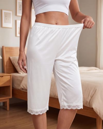 Image of Chicingyou 3 Pack Slip Shorts for Women Under Dress Pettipants Lace Trim Slips Culotte Anti Chafing Summer Split Skirt