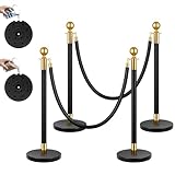 VIVOHOME Stanchions and Velvet Ropes 4PCS, Water-Fillable Base with Iron Post, 5 Feet Velvet Ropes and Posts, Crowd Control Barriers, Red Carpet Runner Poles for Party Supplies