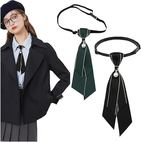 ربطة عنق نسائية مربوطة مسبقا من اللؤلؤ - ربطة عنق بشريط فيونكة مرنة قابلة للتعديل وقابلة للفصل، ربطة عنق انيقة لحفلات الزفاف والولائم والحفلات والحفلات والنادي والبدلة والقميص الموحد (اخضر واسود)