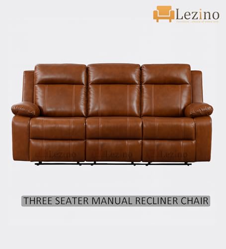 Image of LEZINO 3 Seater Manual Faux-Leather Recliner Chair for Home, Brown (3 Seat Manual Recliner, Brown)