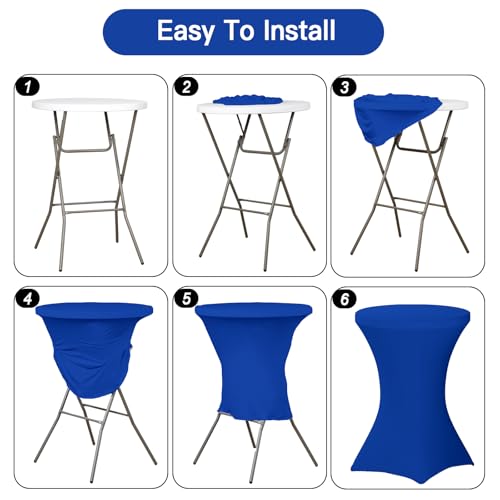 Image of Fixwal 4 Pack Spandex Cocktail Table Covers, 32x43 Inch Royal Blue Fitted Stretch Highboy Round Cover Table Cloth for Party, Bar, Pub, Wedding, Banquet