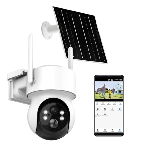 2K Wireless Solar Security Camera Outdoor with Floodlight, 4MP WiFi PTZ Camera for Home Surveillance, Motion Detection, 98FT Night Vision, 5W Solar Panel &Rechargeable battery, Waterproof, 2