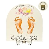 Baby's First Easter Footprint DIY Wooden Sign, My Baby's 1st Easter Gifts Craft, My First Holiday Milestone Signs Have Eggs Carrot Bunny Footprints Flower, Spring Hanging Decor Gifts for New Parents
