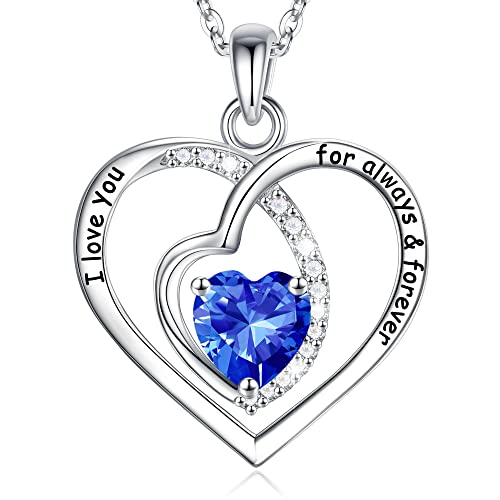 925 Sterling Silver Love Heart Necklaces For Women, Rose Heart Pendant September Birthstone Sapphire Necklace Valentine Mothers Day Birthday Gifts For Mom Grandma Sister Best Friends From Daughter Son #TOP16