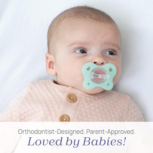 Image of Chicco PhysioForma Dual Soft Orthodontic Pacifier for Babies 0-2 Months, 100% Soft Silicone, Supports Breathing, One-Piece Design, Included Sterilizing Case, BPA Free, 2-Pack, Seafoam