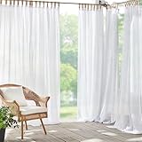 Elrene Home Fashions Darien Weatherproof Tab-Top Sheer Solid Color Indoor/Outdoor Curtain Panel for Porch, Pergola, Patio, Deck, 52”W x 95”L, White