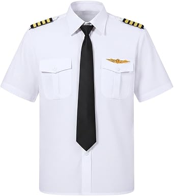 Pilot Shirt, Necktie, Badge with Shoulder Epaulets, Adult Uniform, Cosplay, Costume