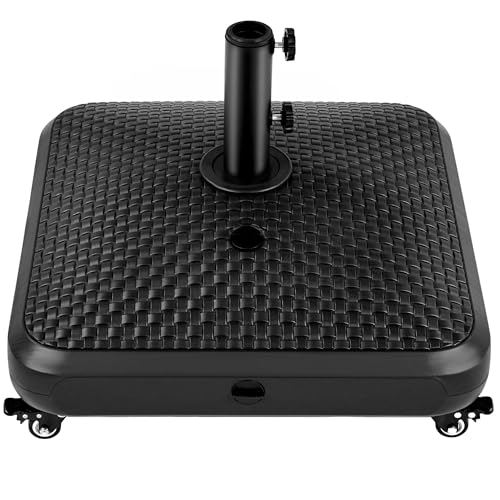 Yaheetech 123lb Capacity Fillable Mobile Patio Umbrella Base Windproof Heavy Duty Market Stand with 4 Wheels 4 Locks 2 Knobs for Deck Poolside Garden Black-Faux Rattan