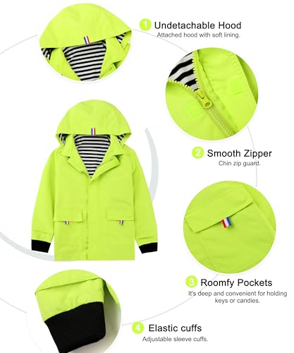 Hiheart Boys Girls Outerwear Jacket Waterproof Rain Jacket Neon Green 6-7 Years