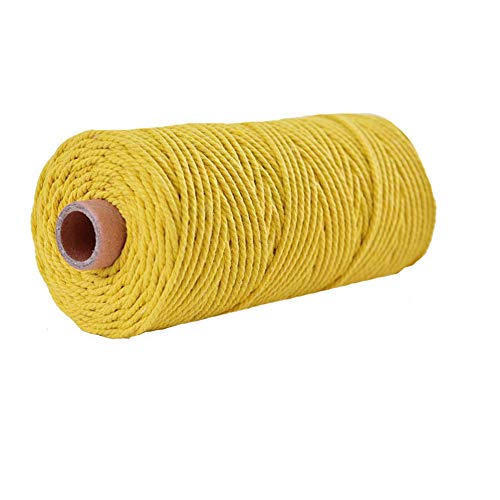 109 Yard 4mm Macrame Cotton Cord Crochet Knitting Weaving Lemon Yellow Natural Twisted Cotton Rope DIY Wall Hanging Plant Hanger DIY Bag Craft Art Yarn