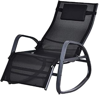 Outsunny Texteline Rocking Lounge Chair Zero Gravity Rocker Patio Adjustable Garden Outdoor Recliner Seat w/Pillow, Footrest - Black