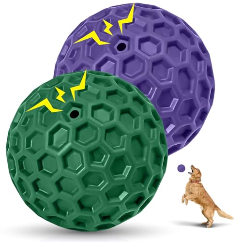 CHEODIN 2 Pack Indestructible Squeaky Dog Balls for Aggressive Chewers,