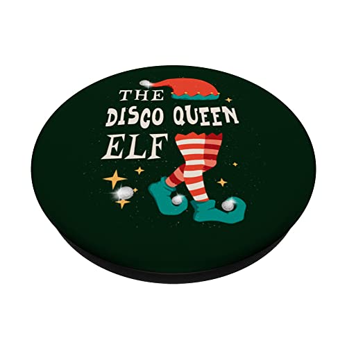Disco Queen Elf Matching Family Group Christmas Party Elf PopSockets Swappable PopGrip, Black - Image 2