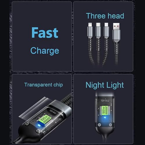 INDOTEAM Multi Charger Cable 1.2m – 3 in 1 USB Fast Charging Cables + Data Transfer – Durable Nylon Braided Phone Chargers Cord - Multi USB Charger Cables – Type C MicroUSB and iPhone Connectors - Image 2