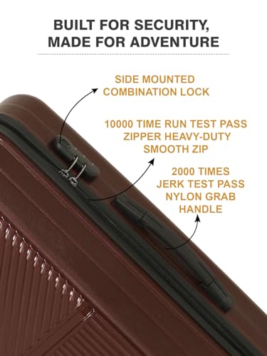 Image of Teakwood Set of 2 8 Wheels Trolley Bag, Hard Cabin with Zipper Closure, Adjustable Push Button & Cross Side Strap, Number Lock System 360 Degree (Set of 2, Brown)